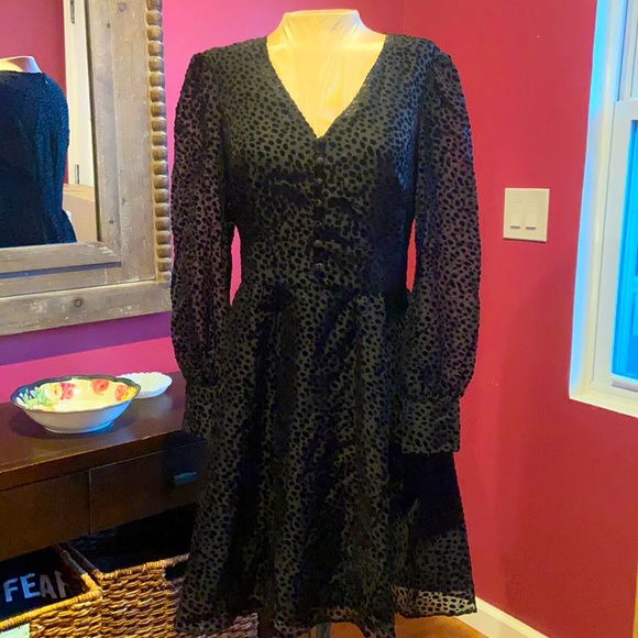 Boden Dalmatian Print Velvet Burnout Dolores Black Dress 6 - Picture 5 of 15